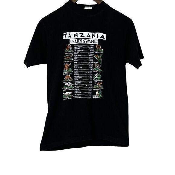 Tanzania Learn Swahili Black Short Sleeved Tee Size S - Picture 1 of 2